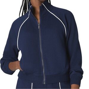 SPANX Navy Blue Bomber Jacket with White Accents size S NWT